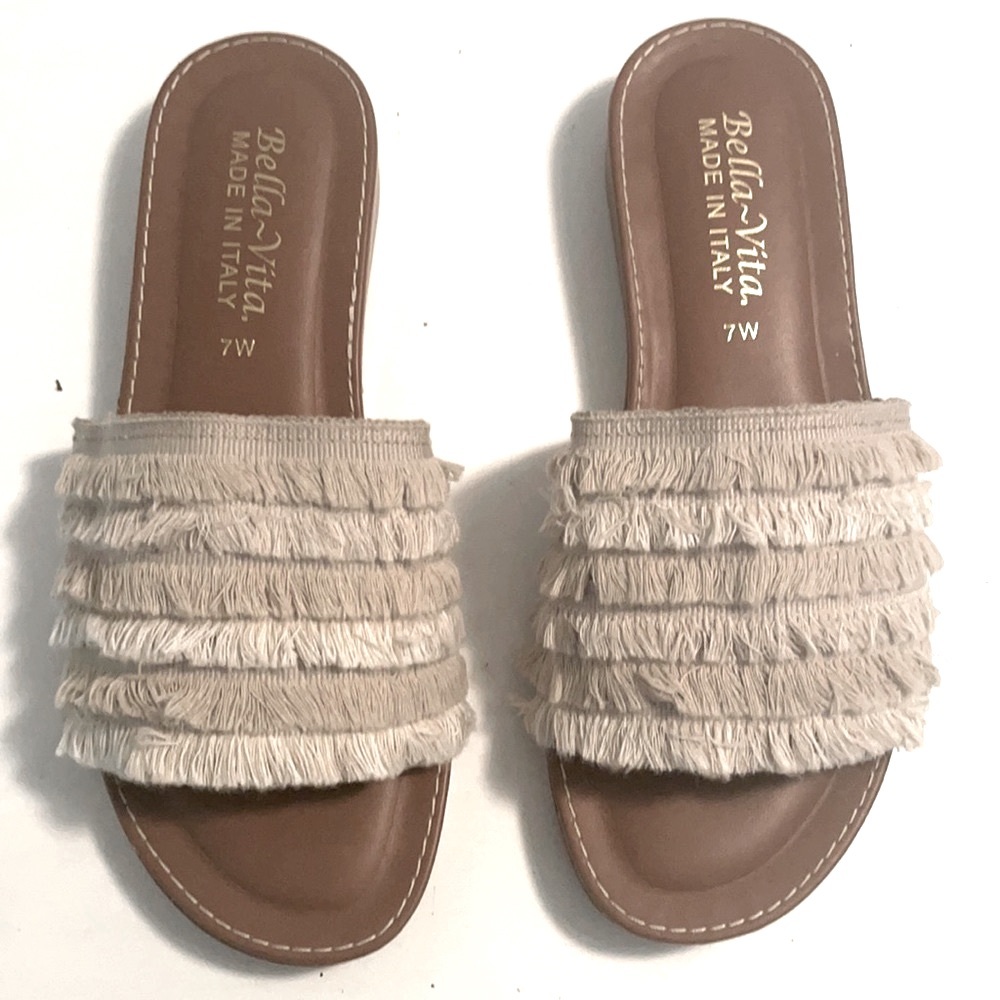Bella Vita Cloth Fringed Slide Sandals - Size 7 - Picture 1 of 5